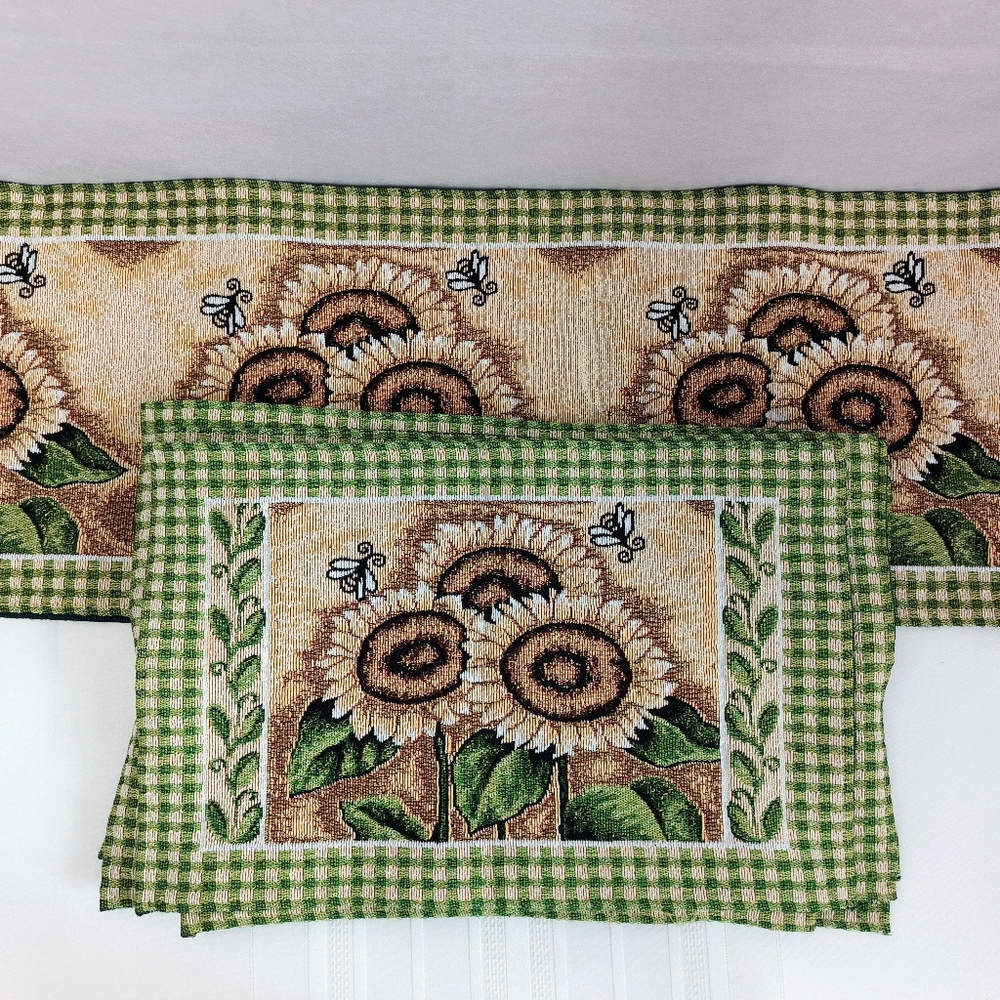Tapestry Sunflower With Bee's Table Runner Placemats Set Of 9